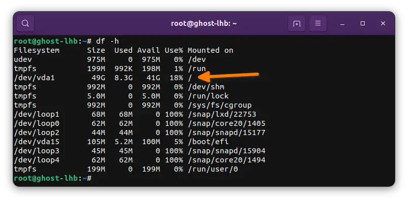 Check disk space in Ubuntu command line