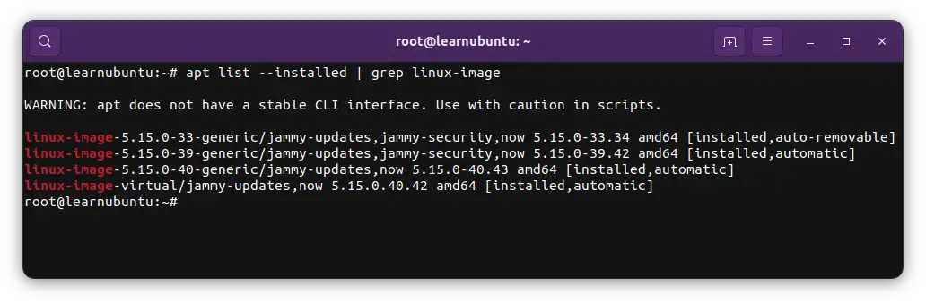 List installed kernels in Ubuntu