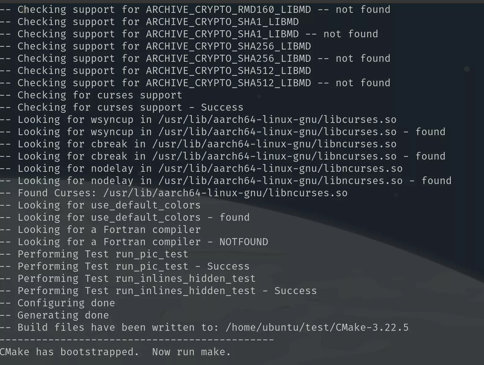 completion of bootstraping for cmake installation in Ubuntu
