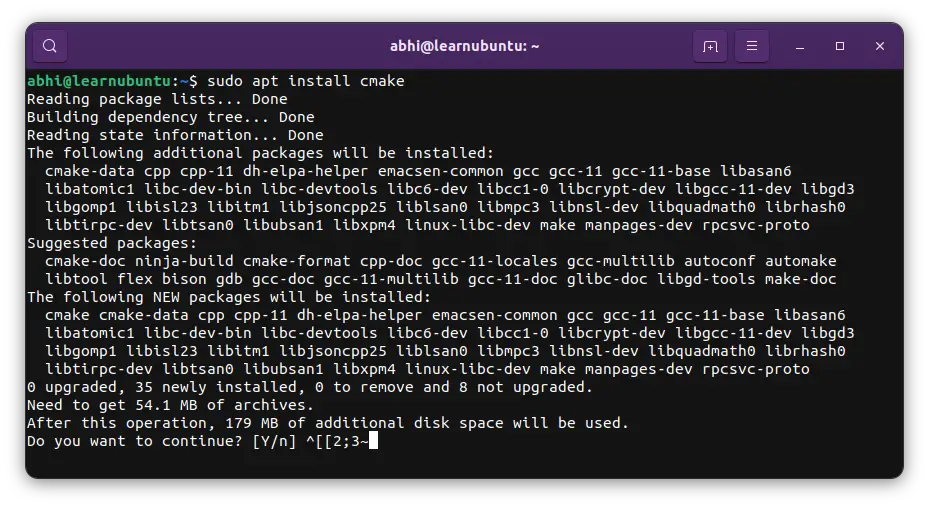 Installing cmake on Ubuntu