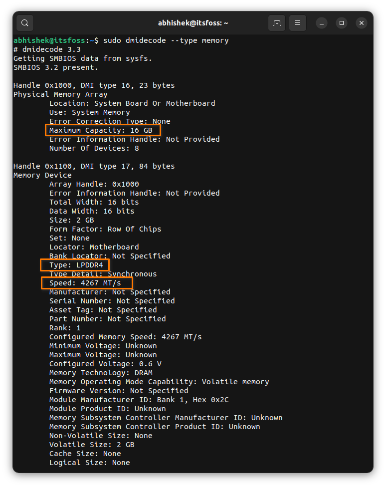 Type and speed of RAM in Ubuntu command line