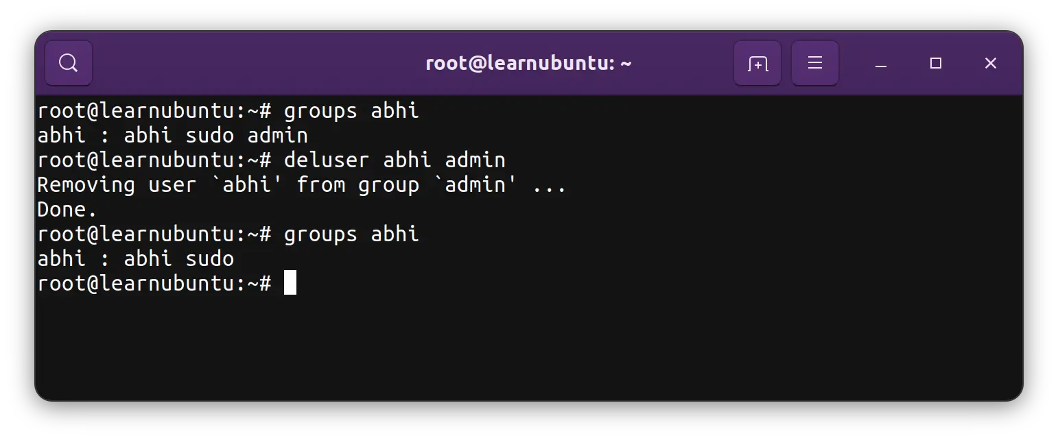 Removing user from group in Ubuntu