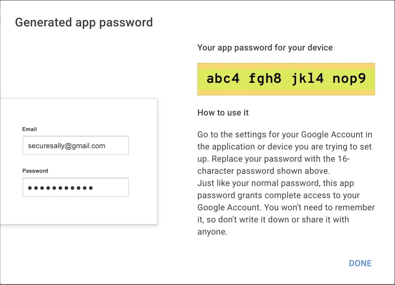 A demo 'application specific password'