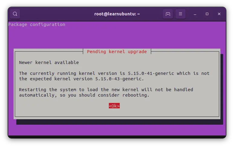 Pending kernel upgrade message in Ubuntu server