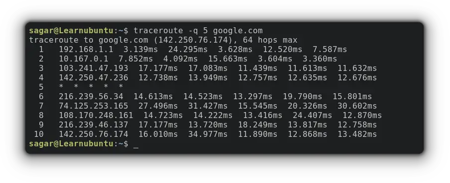 Change the default number of Packets in traceroute