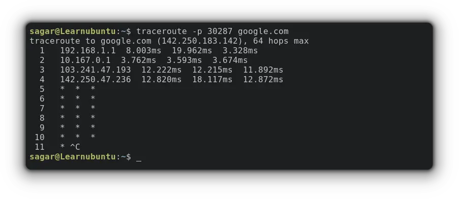 change destination port in traceroute