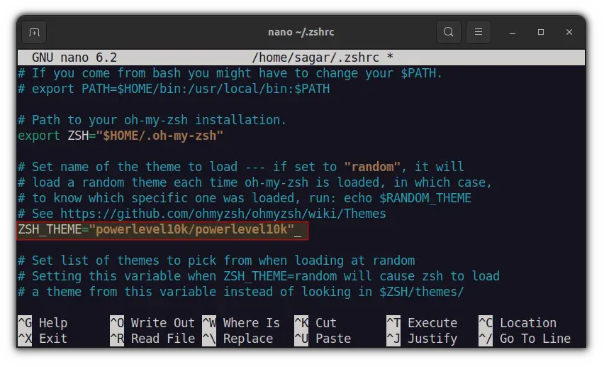 add themes in zshrc file in Zsh 
