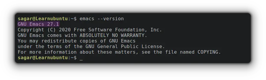 check the installed version of emacs