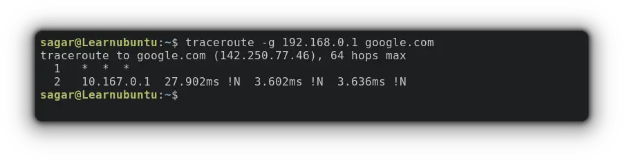 route packages through gateway in traceroute