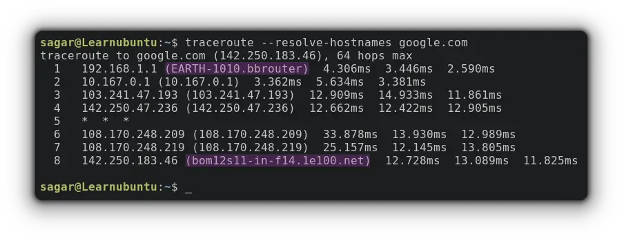 Resolve hostnames with IP in traceroute