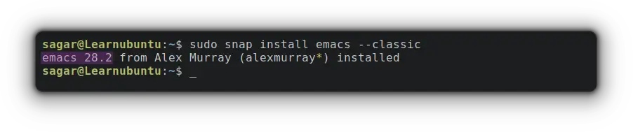 install emacs using snap in ubuntu
