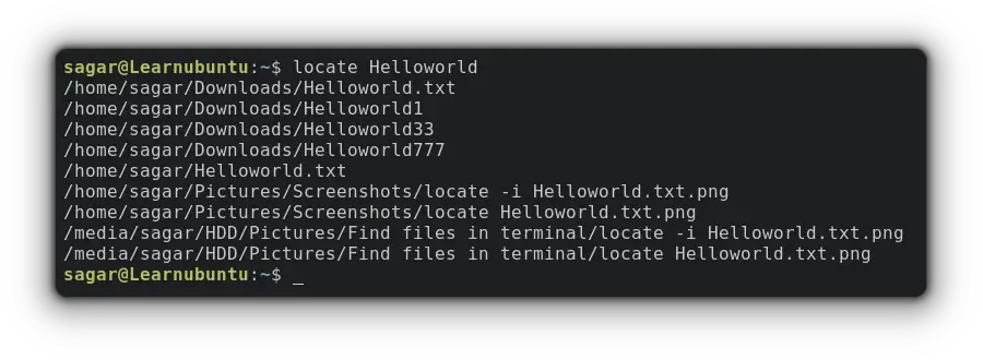 Find files by name using locate