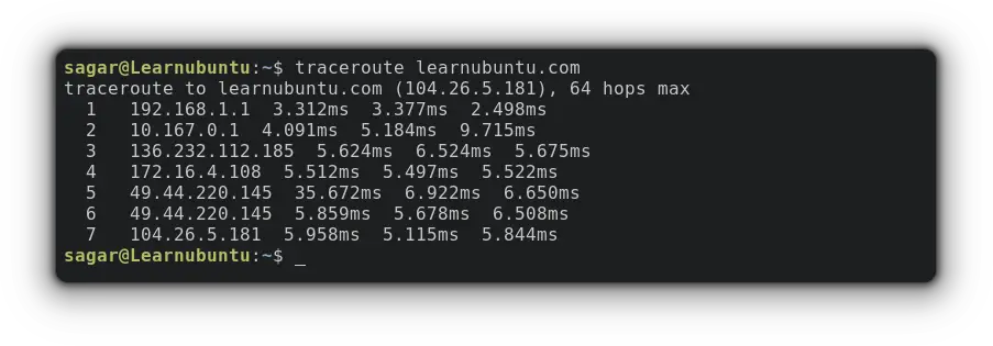 use traceroute in ubuntu