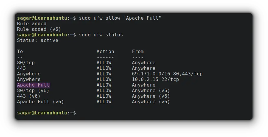 allow apache through firewall in ubuntu
