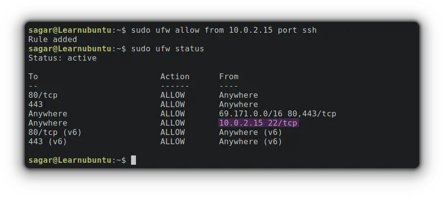 allow ssh to specific ip in ufw