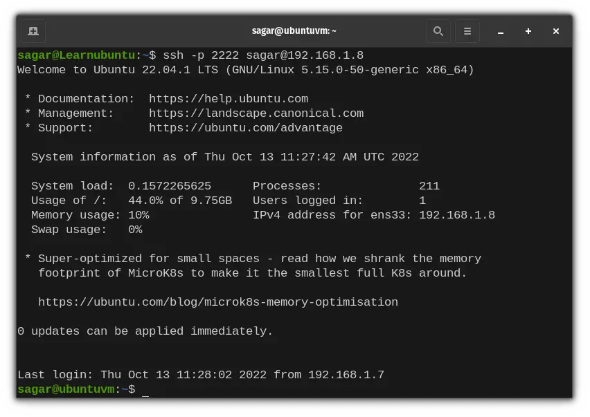 changed thr default ssh port to 2222