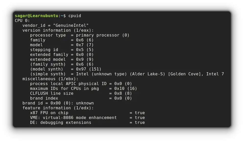 use cpuid command to get cpu info in linux
