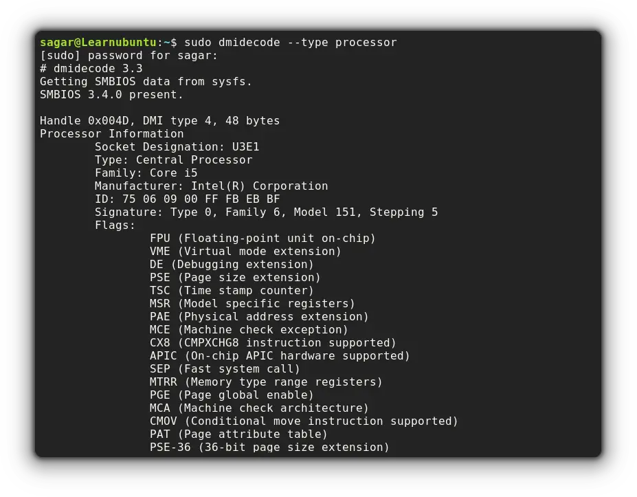 use dmidecode command to get cpu info in linux