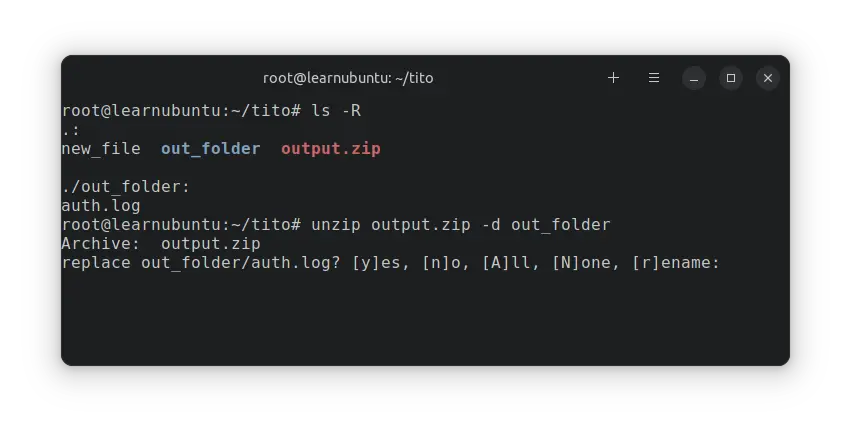 Unzip to existing folder