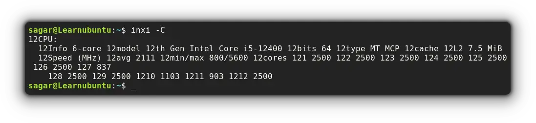 use inxi command to get cpu info in linux
