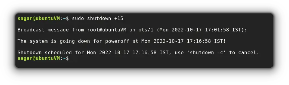 schedule shutdown in ubuntu server