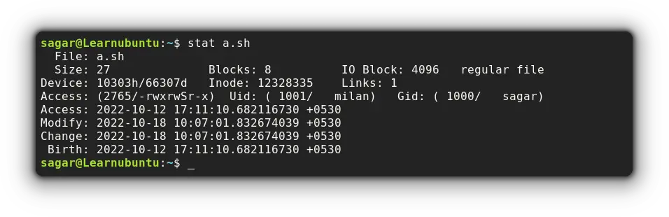 use stat command to get file details in ubuntu