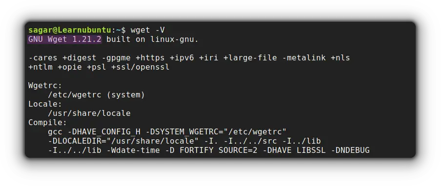 check wget version in ubuntu