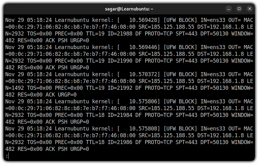 check UFW firewall logs in Ubuntu