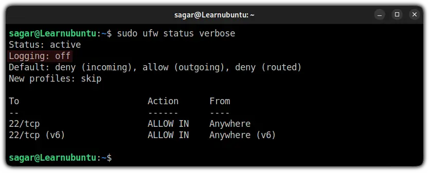 check firewall logging is enabled or not in ubuntu