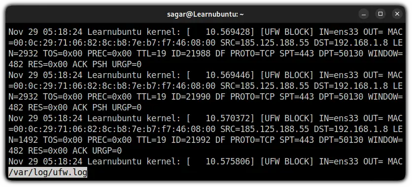 check ufw firewall logs in ubuntu