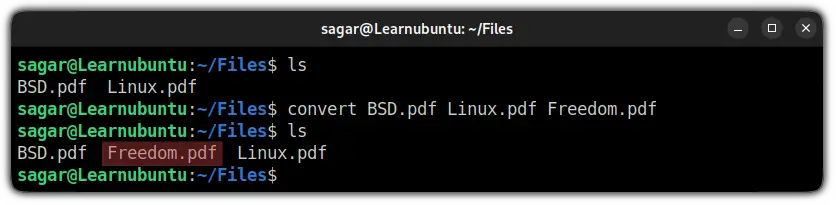 merge PDF files in Ubuntu command line using ImageMagick