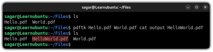 use pdftk in ubuntu to merge pdf files