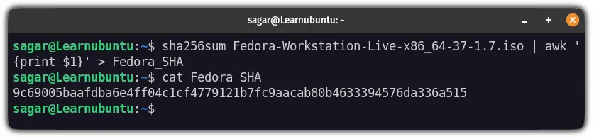 create and save sha256 checksum in ubuntu