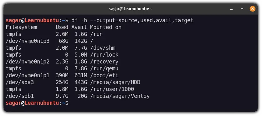 customise the output of df command in ubuntu
