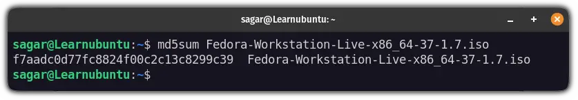 generate md5 checksum of file in ubuntu