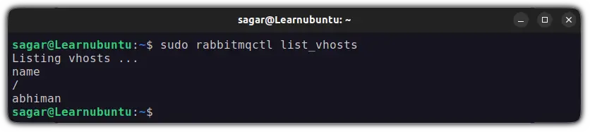 list virtual hosts in rabbitmq in ubuntu