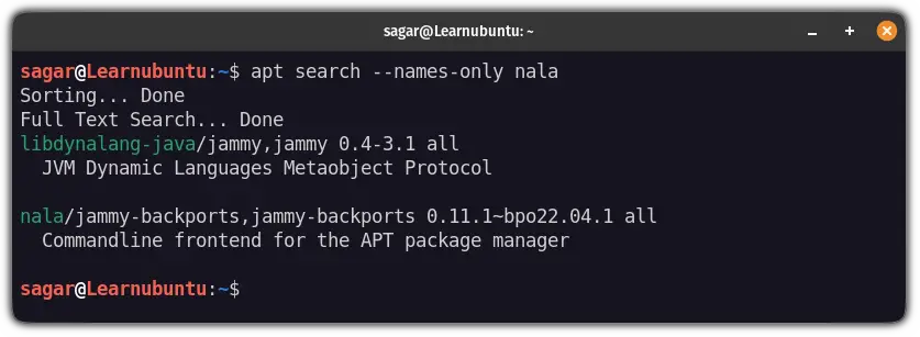 search packages by names only in linux