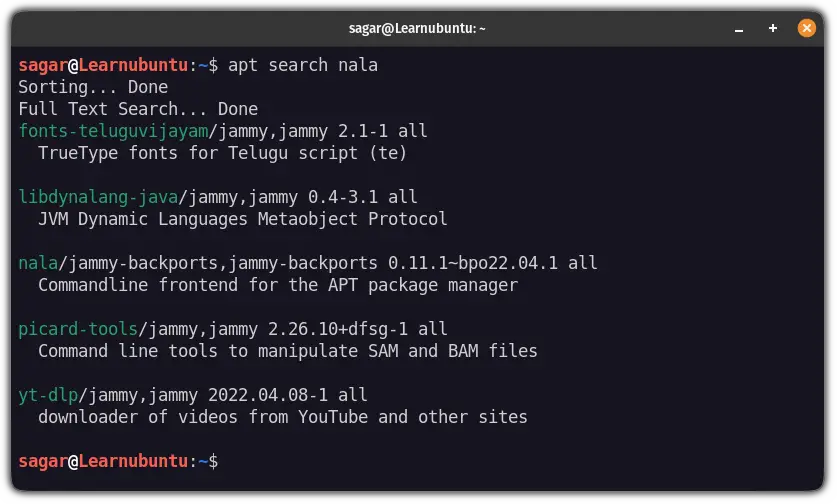 search packages using apt search in ubuntu