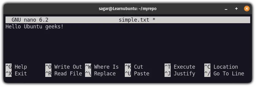 use nano text editor to create and edit text files in ubuntu