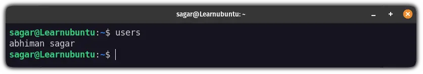 use the users command to list currently logged in users in ubuntu