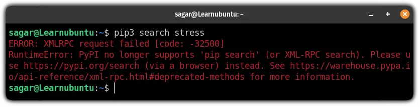 PyPI no longer supports 'pip search' (or XML-RPC search).