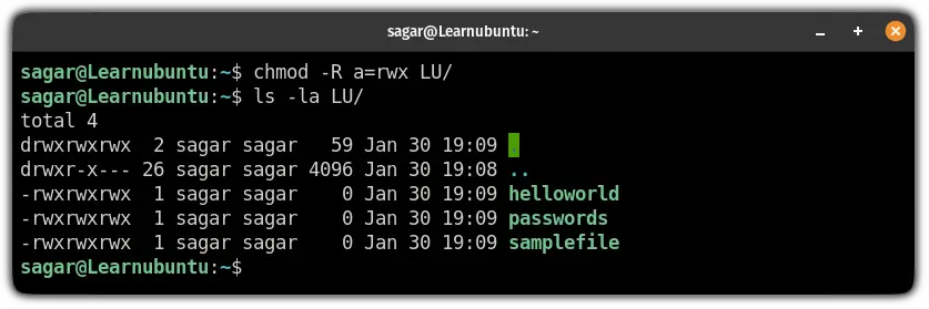 change file permissions recursively using the chmod command in symbolic mode