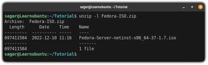check the contents of zip file without unzipping it on ubuntu using the unzip command