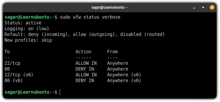 find logging level of ufw firewall in ubuntu