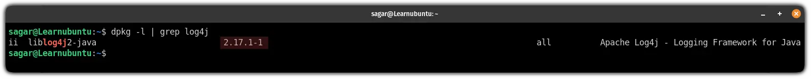 find the installed version of Log4j in ubuntu using the dpkg command