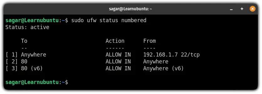 list firewall rules with numbers