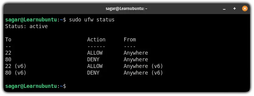 list ufw firewall rules in ubuntu