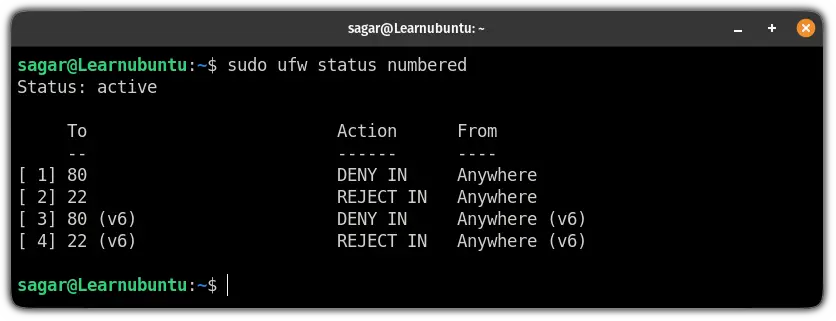 list ufw rules with index numbers in ubuntu