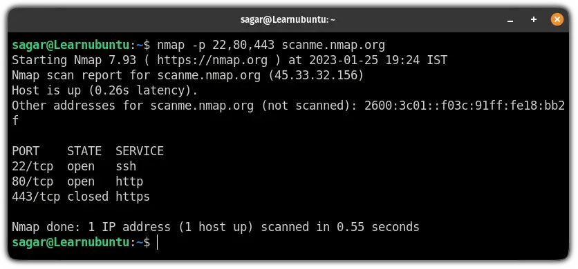 scan multiple ports using nmap on ubuntu