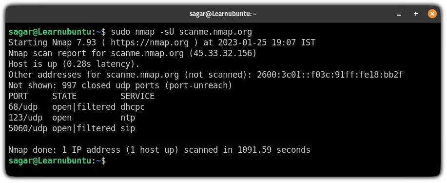 search for open udp ports using the nmap command on ubuntu